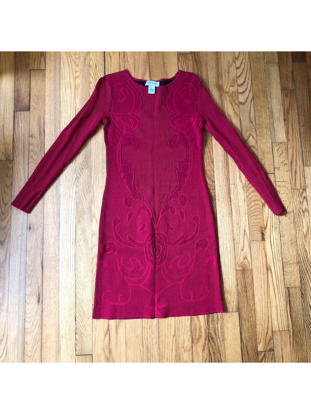 Carmen Marc Valvo EUC Women's Red Long Sleeve Knit Bodycon Dress Size M